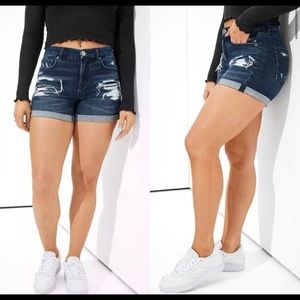 New American Eagle Next Level Stretch Curvy Denim Midi Shorts Size 0 Distressed